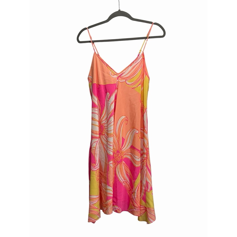 Lilly Pulitzer Womens Clara Trapeze 100% Silk Dress Pink Orange Just A Splash S
